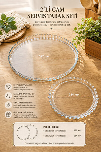 Paşabahçe Set of 2 Glass Serving Plates 32 cm 26 cm Round Presentation Plate ...