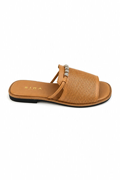 Sira Official Mela Taba Stone Detailed Genuine Leather Slippers