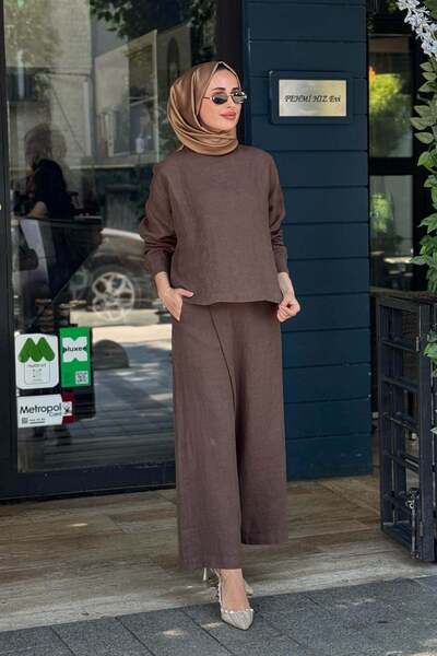 QOOQ STORE QOOQ Pantolonlu Takım 26SS223T Kahve