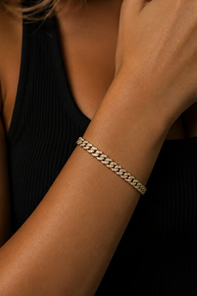 laria jewelry Stone-Encrusted Thin Cuban Chain Bracelet