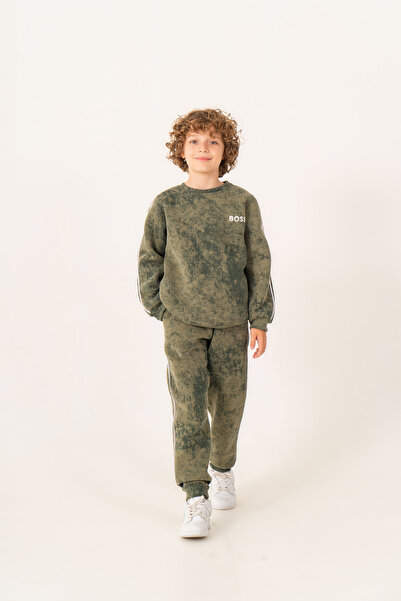Rotito Boy's Tie-Dye Patterned 3-Yarn Sweatshirt and Sweatpants Set
