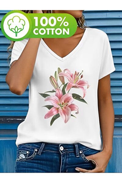 H&GHAMLEGİYİM Printed T-Shirt. Short Sleeve Summer & Spring Casual Top, Women...