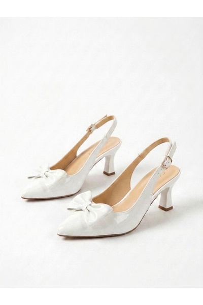 Nubbock Women's White Patent Leather Bowtie 7cm Heeled Shoes Nk3214