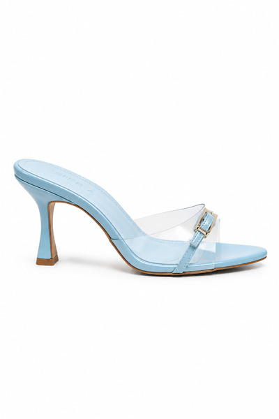 Sira Official Grace Blue Transparent Banded Patent Leather Heeled Slippers