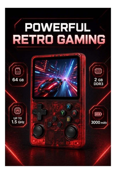 Generic MK-1631-15 64GB Retro Handheld Game Console, 3.5in IPS, HDMI, Red
