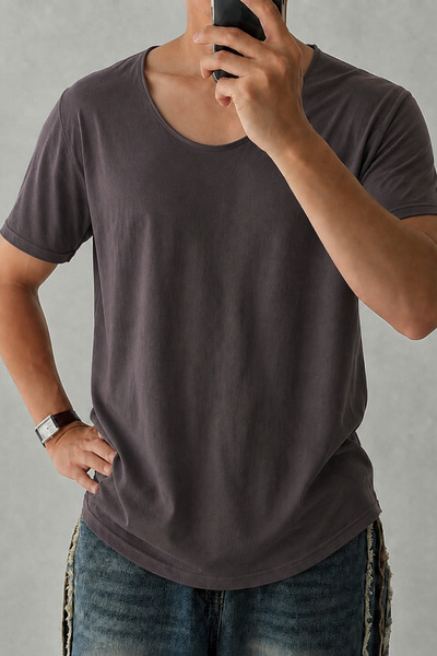 Tarz Cool Men's Wide Collar Oval Hem 100% Cotton Single Jersey Fabric Short S...