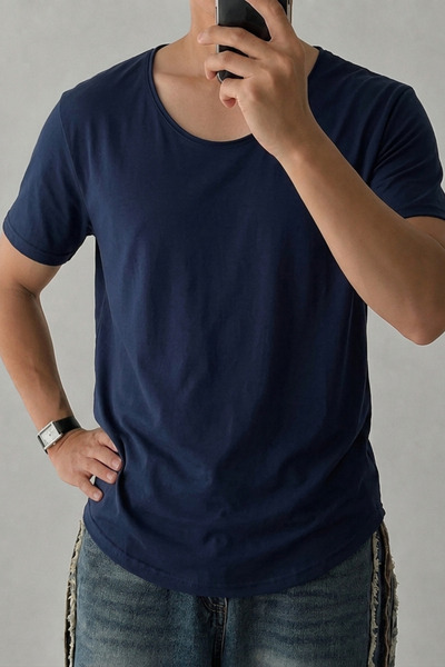 Tarz Cool Men's Wide Collar Oval Hem 100% Cotton Single Jersey Fabric Short S...