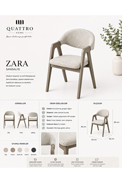 QUATTRO HOME Zara Modern Kollu Yemek Sandalyesi
