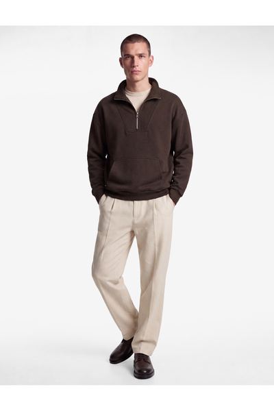 Koton Uzun Kollu Kanguru Cepli Yarım Fermuarlı Yaka Oversize Sweatshirt