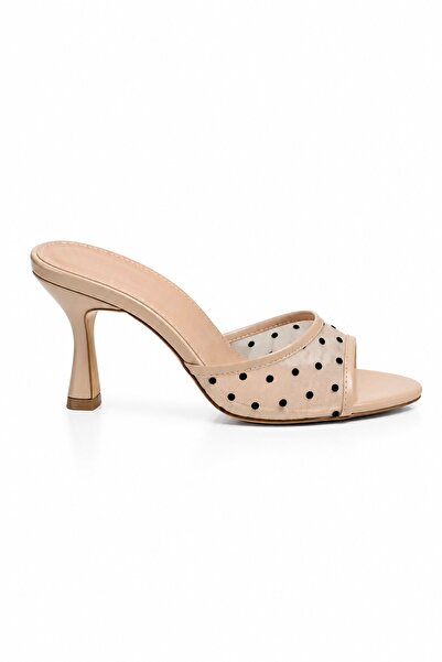 Sira Official Daisy Beige Polka Dot Tulle Heeled Slippers