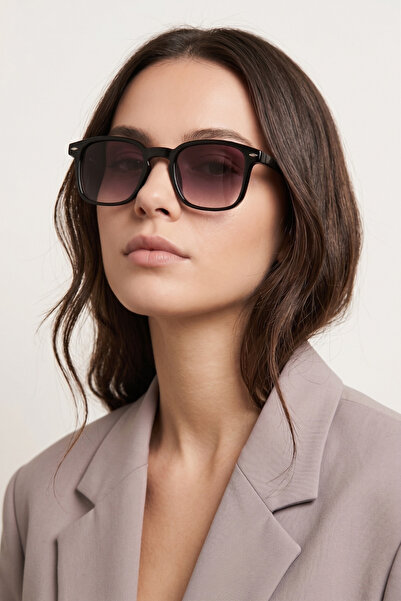 Elika Silver Retro Black Bone Frame Pink Glass Sunglasses