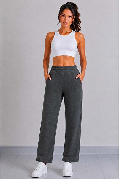 Sortie Women's High Waist Elastic Pocketed Straight Leg Cotton Sweatpants Ant...