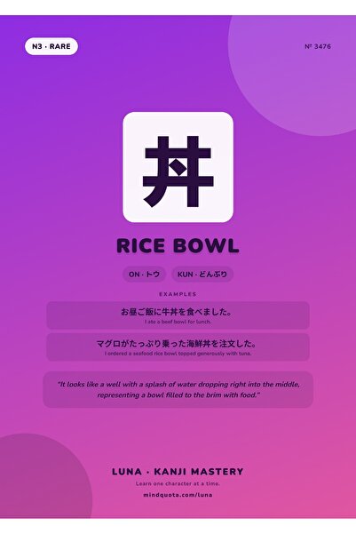 OEM Poster Kanji 丼 Rice Bowl, Arta Culinara Japoneza, Carton 250g, A4