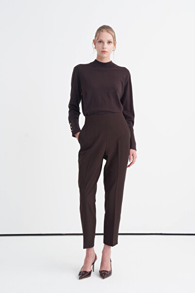 Zühre High Waisted Carrot Cut Brown Trousers 0199
