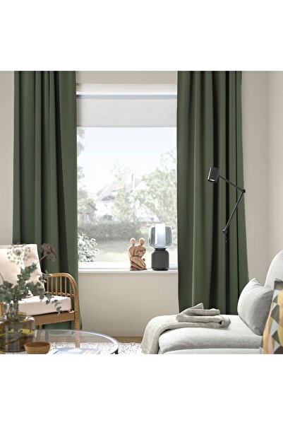 IKEA Yeşil Karartma Perde 145x300 cm 2 Kanat Modern Salon Yatak Odası