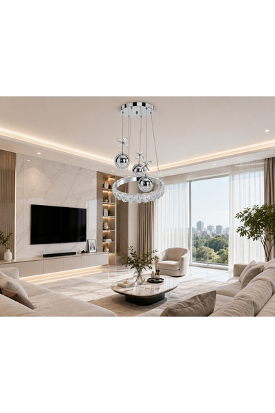 KRL LİGHTİNG Asya Üç Renk Ledli Modern Krom Avize