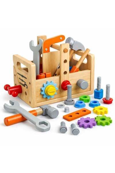 unikbebe Wooden Tool Set for Kids, Montessori Wooden Tool Box with Saws, Scre...