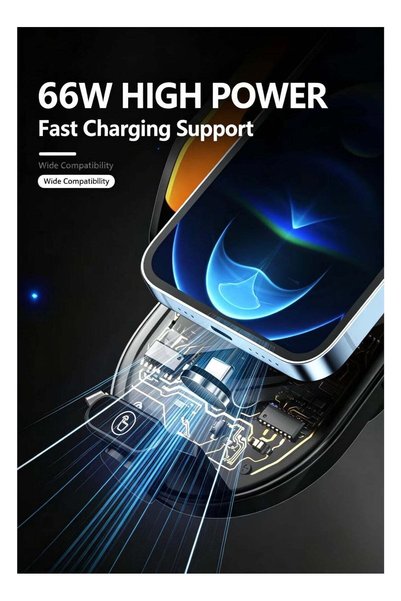 Generic C23-66W Fast Charging Car Phone Mount, Auto Clamp Wireless Charger Phone Holder, Transparent Visible Circuit Design, Air Vent Dashboard Mount for All Smartphones