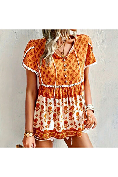 dorbe Women's Orange Floral Blouse