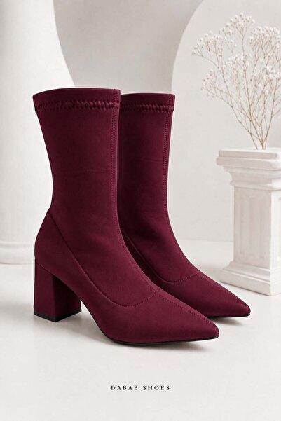 dabab shoes Rachel Women's Burgundy Pointed Toe Diver Stretch 7 cm Thick Heel...