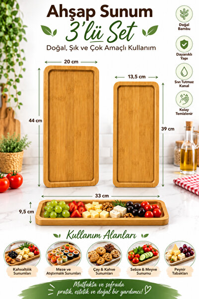 modalonga size ne lazım? Ahşap Sunum 3'lü Set Bambu Servis Tepsisi Kahvaltılı...