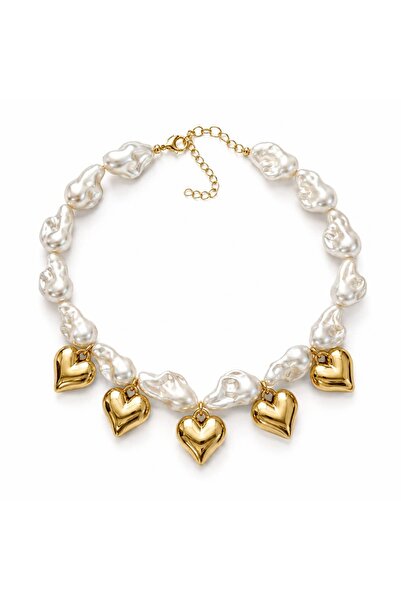 CHARMLUCKY Heart Charm Pearl Necklace