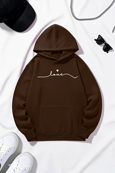 uyguntarz Unisex Love Printed Oversize Hoodie Hooded Sweatshirt