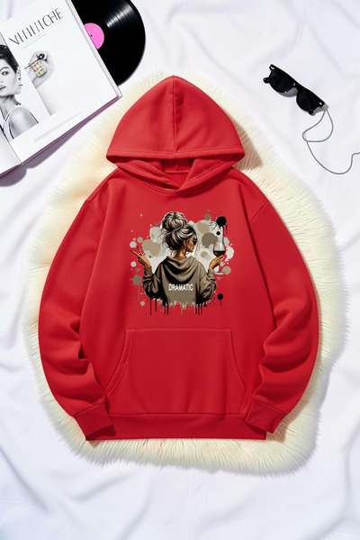 uyguntarz Unisex Dramatic Printed Oversize Hoodie Hooded Sweatshirt