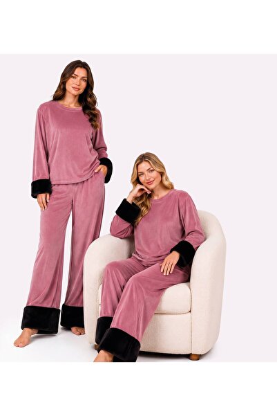 Alize Moda Long Sleeve French Velvet Fabric Women's Pajama Set-Winter