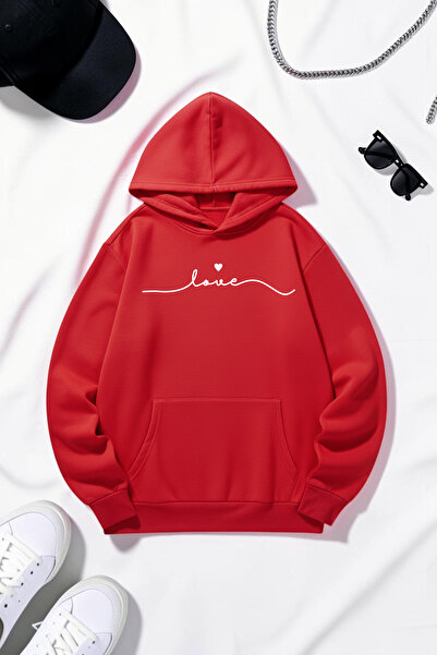 uyguntarz Unisex Love Printed Oversize Hoodie Hooded Sweatshirt