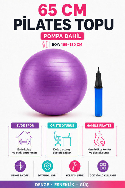 Tayzon 65 cm Pilates Topu – Denge, Yoga ve Fitness Egzersiz Topu Hamile Egzer...
