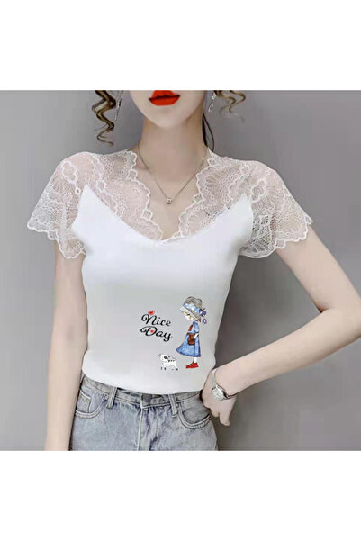 dorbe Women's White V-Neck Blouse