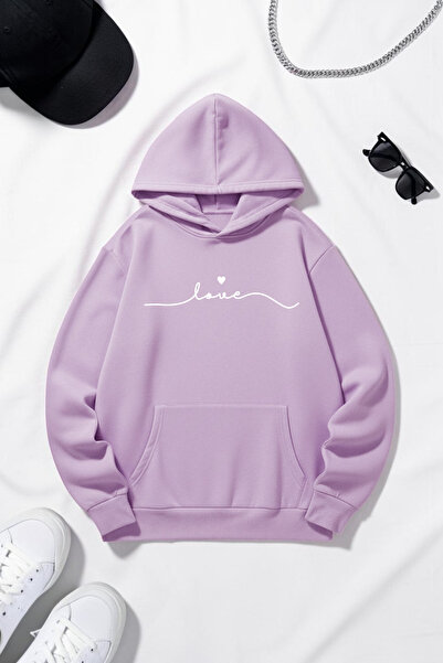 uyguntarz Unisex Love Printed Oversize Hoodie Hooded Sweatshirt