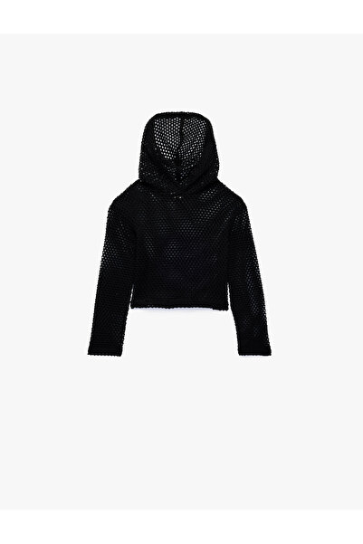 Koton Regular Fit Long Sleeve Hooded Mesh Sweatshirt