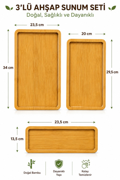 modalonga size ne lazım? Wooden Presentation Set of 3 Bamboo Serving Tray Breakfast Presentation Plate