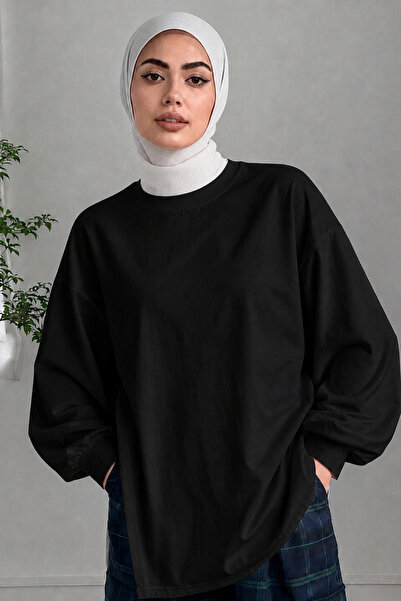 Tarz Cool Women's Oversized Crew Neck Long Sleeve 100% Cotton Single Jersey T...