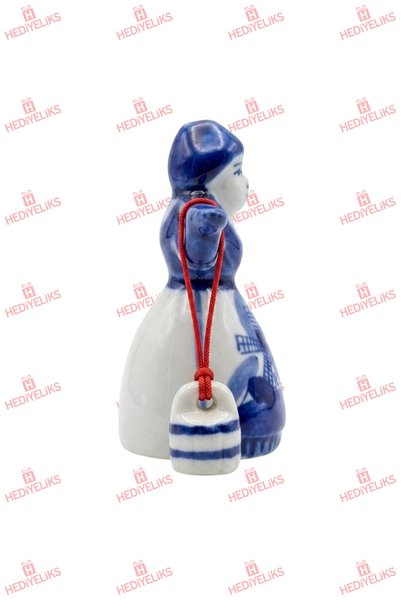 HEDİYELİKS Vintage Delft Blue Porselen Hollandalı Su Taşıyan Kız Biblo - Koleksiyonluk Mini Figür
