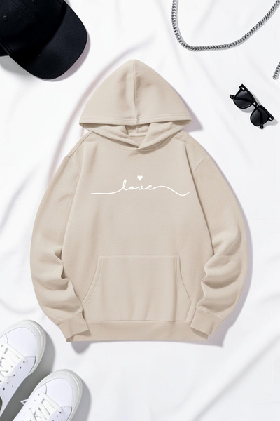 uyguntarz Unisex Love Printed Oversize Hoodie Hooded Sweatshirt