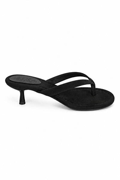 Sira Official Vela Black Suede Flip-Flop Heeled Slippers