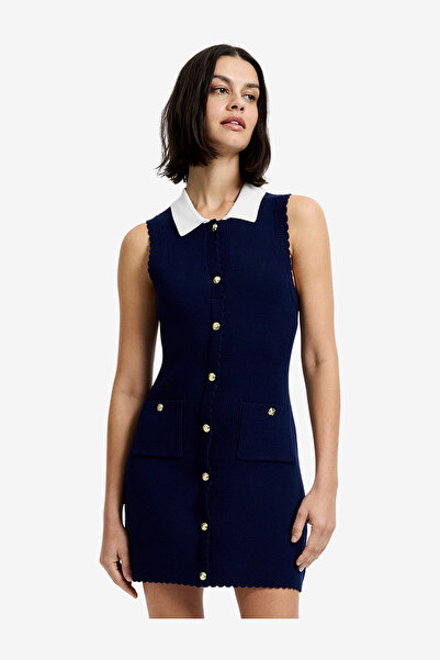 French Connection Women's Marine-Summer White Bennet Rib Knit Contrast Dress