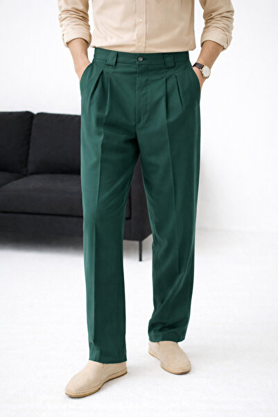 urban wear URBAN ERKEK YEŞİL Çift Pileli İtalyan Kesim Kumaş Pantolon -2624