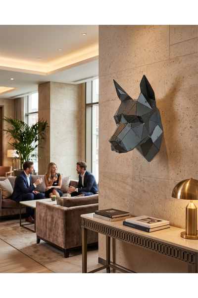 Oduman Design Doberman Köpek Kafası Metal Duvar Heykeli – Mat Siyah - Küçük Boy