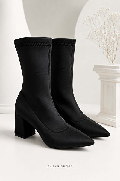 dabab shoes RACHEL Дамски черни заострени еластични боти тип чорап с дебел то...