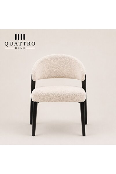 QUATTRO HOME Velora Krem Bouclé Kumaş Döşemeli Siyah Meşe Ahşap Sandalye