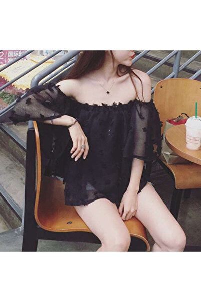 dorbe Women's Black Square Neck Off-Shoulder Blouse