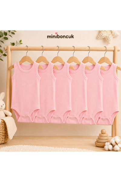 miniboncuk 100% Cotton 5-Piece Pink Strap Baby Bodysuit Set