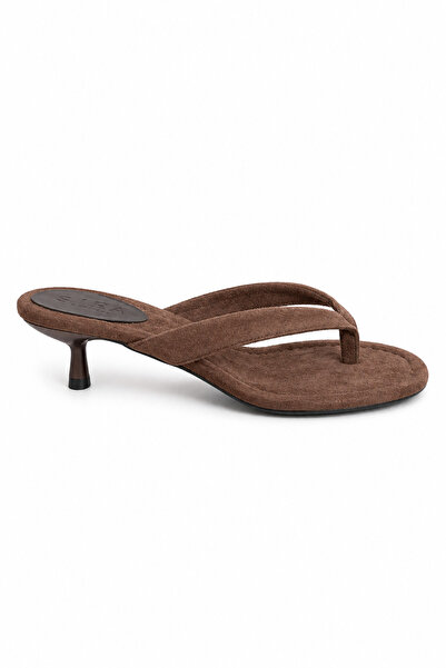 Sira Official Vela Brown Suede Flip-Flop Heeled Slippers