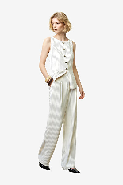 French Connection Women's Porcelain Cream/Blac Vinnie Pinstripe Trouser