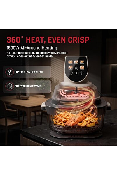 DOMESTICA Aerion Air Fryer Oven | Pure Glass Air Fryer with 4L + 1.5L Dual Bowls | 5-in-1 Air Fry, Beige