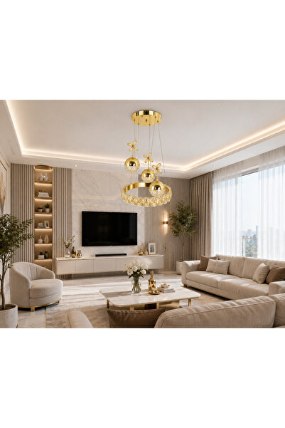 KRL LİGHTİNG Asya Üç Renk Ledli Modern Gold Avize